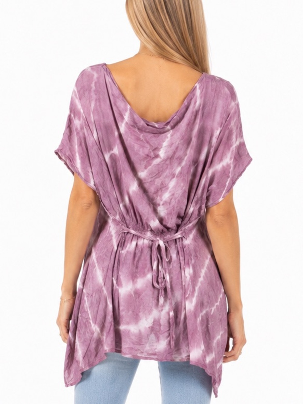 Earthbound Trading Co Mauve Tie Dye Boho Handkerchief Tunic Top Size Small